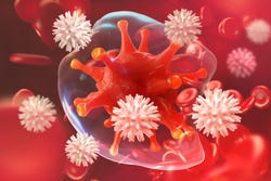 Leukocyten (witte bloedcellen) vallen virus aan Leukocyten (witte bloedcellen) vallen virus aan
