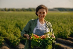 Vrouw met verse groentes van het land