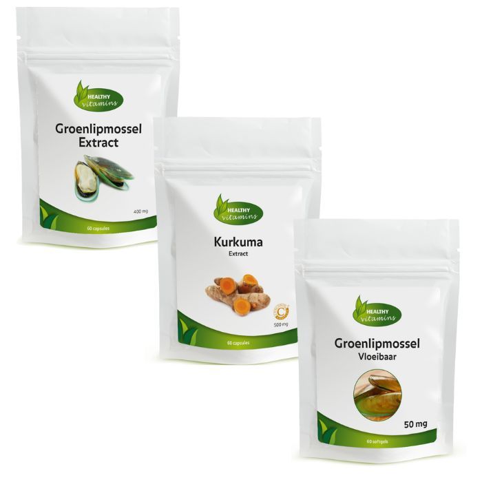 Groenlipmosselextract, Kurkuma-extract en Groenlipmossel Vloeibaar 