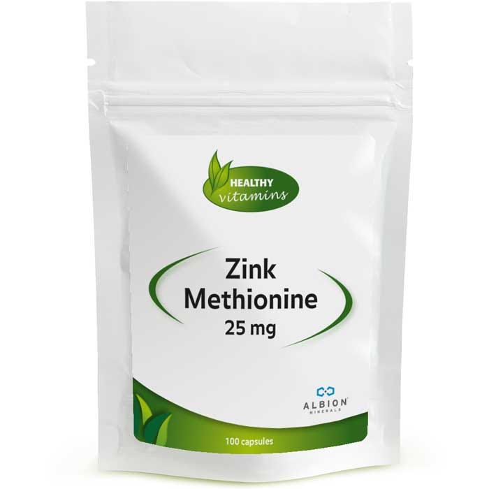 Afbeelding van Zink Methionine 25 mg kopen? | Huid, geheugen, concentratie, vruchtbaarheid, immuunsysteem | 100 vegan capsules | vitaminesperpost.nl