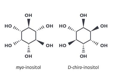 Structuurformule myo-inositol en d-chiro-inositol Structuurformule myo-inositol en d-chiro-inositol