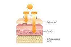Illustratie uv-A en uv-B straling op de huid